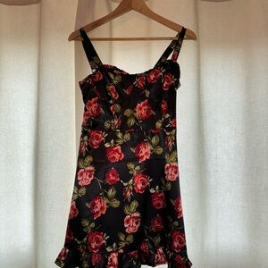 Floral Black Dress with Red Roses